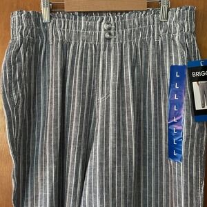 Briggs Blue Striped Linen‎ Blend Pull On Pants Casual Wide Leg Womens Large NEW